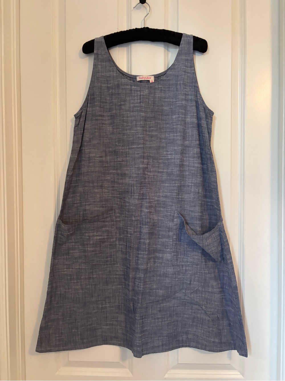 Fresh Produce - Blue Chambray Midi Shift Dress w/ Pockets. Size M Cotton/Spandex
